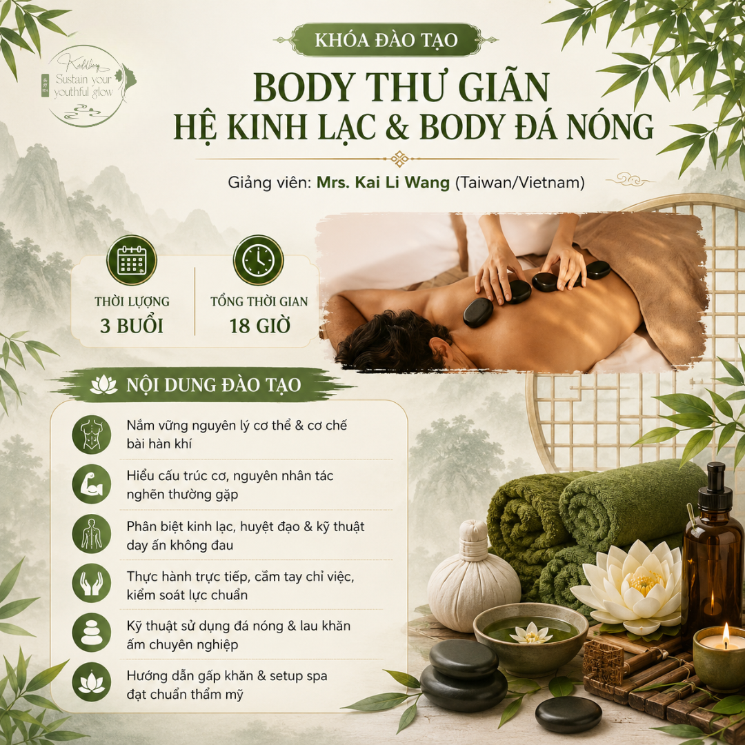[3 BUỔI] Khóa Học Massage Body Thư Giãn Hệ Kinh Lạc & Đá Nóng